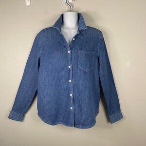 Madewell Denim Chambray Shirt Shacket S Blue Check lining Button up Style